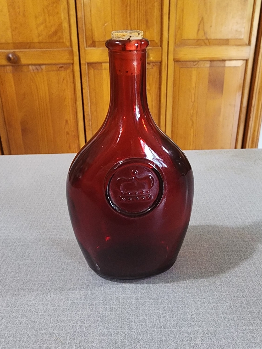 Ruby Red Embossed Glass Wheaton Bottle